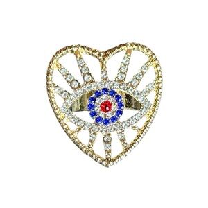 Gold Rhinestone Evil Eye Heart Adjustable Ring Festival Bohemian Party Statement